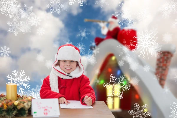 Cute boy drawing festive pictures — Stock Photo, Image