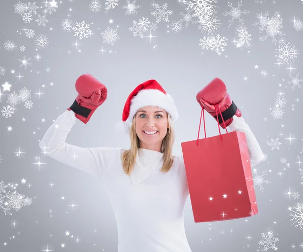 Blonde festive en gants de boxe — Photo