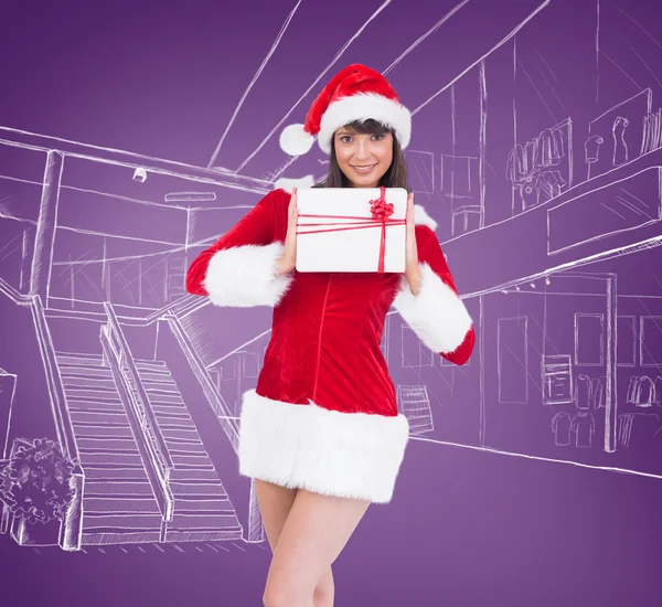 Sexy Santa ragazza in possesso di regalo — Foto Stock