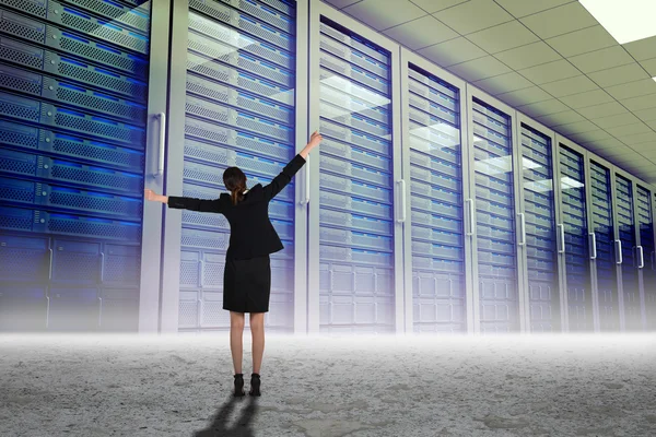 Excited businesswoman cheering — Stock Photo, Image