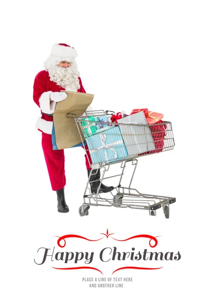 Santa dostarczanie prezentów z wózkiem — Zdjęcie stockowe
