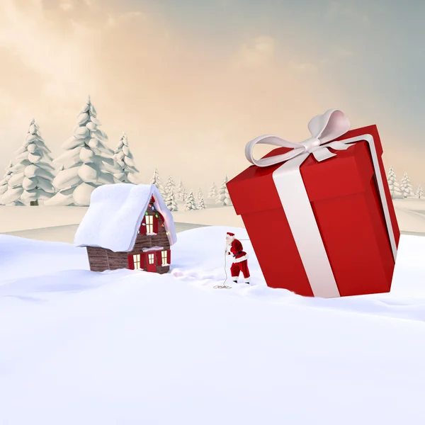 Santa delivering large gift — Stock Photo, Image