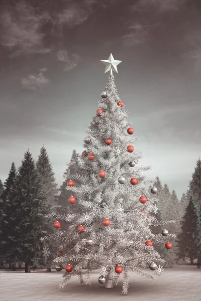 Weihnachtsbaum mit fallendem Schnee — Stockfoto