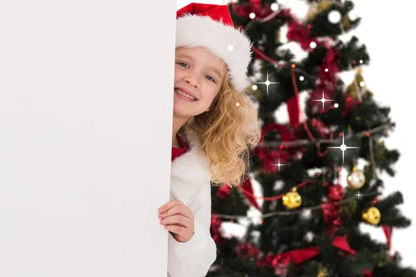 Świąteczny mała dziewczynka wyświetlone plakat — Zdjęcie stockowe