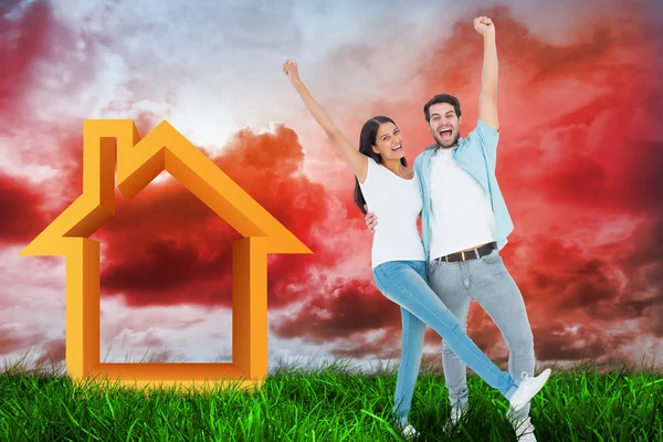 Couple cheering together — Stock Photo, Image