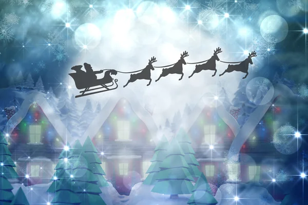 Silhouette di Babbo Natale e renne — Foto Stock