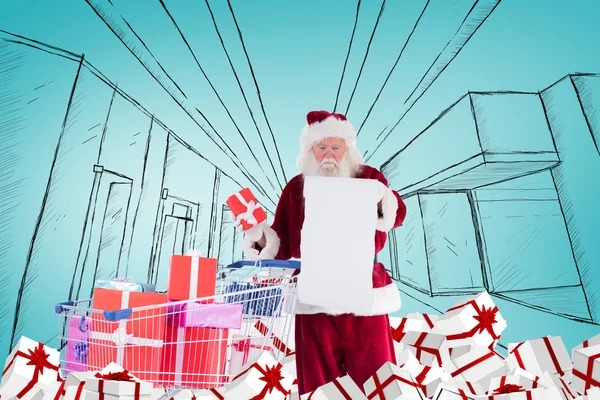 Weihnachtsmann bringt Geschenke aus dem Einkaufswagen — Stockfoto