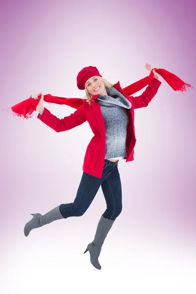 Happy blonde in winter clothes posing — Stock Photo, Image