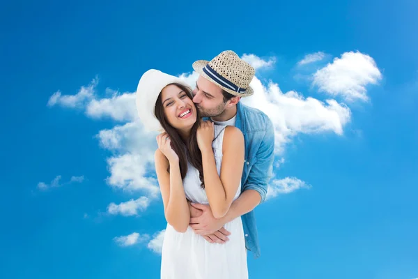 Happy hipster couple hugging and smiling — Stock Photo, Image