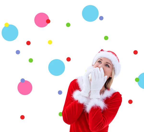 Festive blonde wearing white gloves — Stock Photo, Image