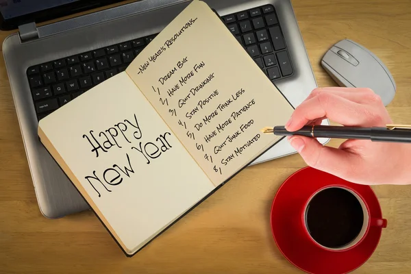 Businesswomans hand writing with fountain pen — Stock Photo, Image