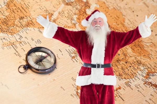 Jolly Santa öppnar famnen — Stockfoto
