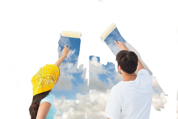 Couple painting together sky — Stock Photo, Image