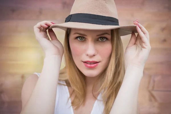 Composite image of pretty hipster blonde — Stock Photo, Image