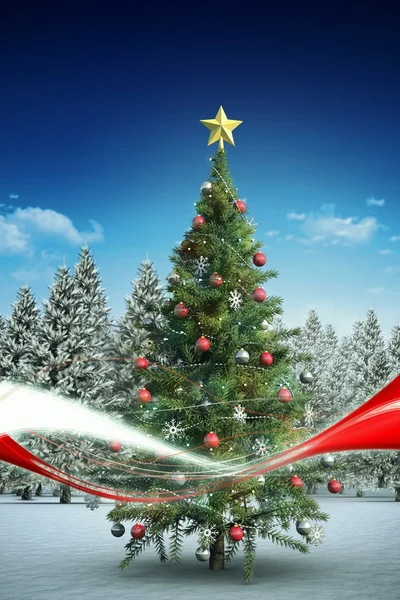 Christmas tree with falling snow — Stock Photo, Image