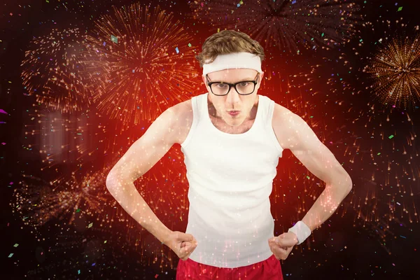 Geeky hipster posing in sportswear — Stock Photo, Image