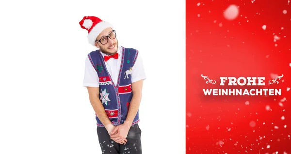 Geeky Hipster mit Weihnachtsmütze — Stockfoto