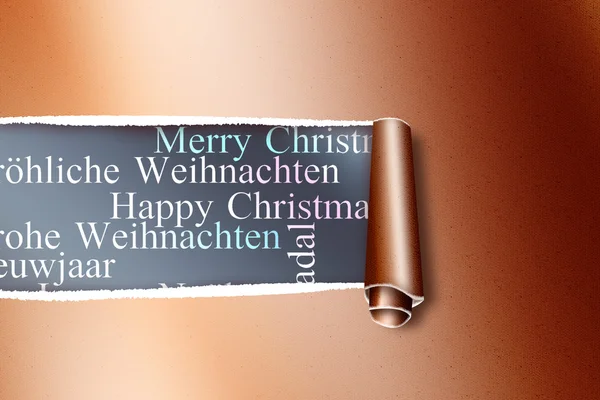 Rip in gold paper against holiday greetings — Stock Photo, Image