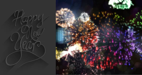 Neujahrsgruß gegen Feuerwerk — Stockfoto