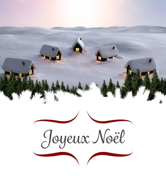 Christmas greeting card against village — Stock Photo, Image