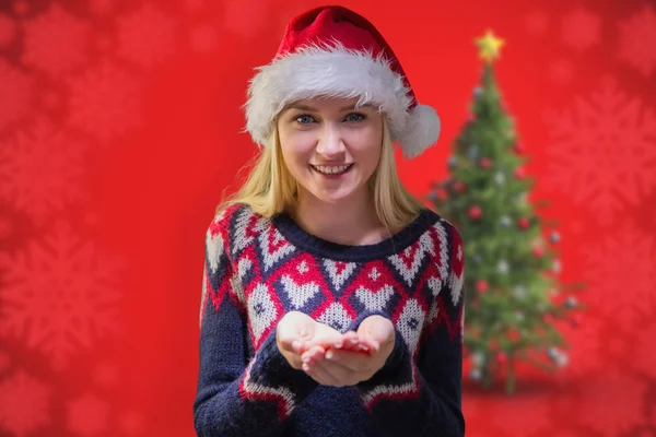 Blonde holding her hands out — Stock Photo, Image