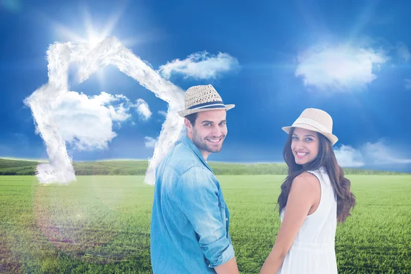 Hipster couple holding hands — Stock Photo, Image