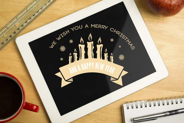 Kerstboodschap tegen Tablet PC — Stockfoto