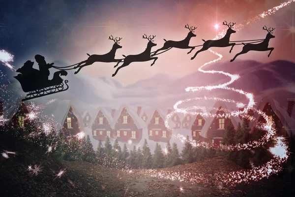 Silhueta de Papai Noel e renas — Fotografia de Stock