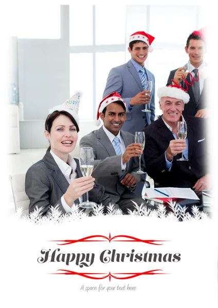 Manager and team with novelty Christmas hat — Stock Photo, Image