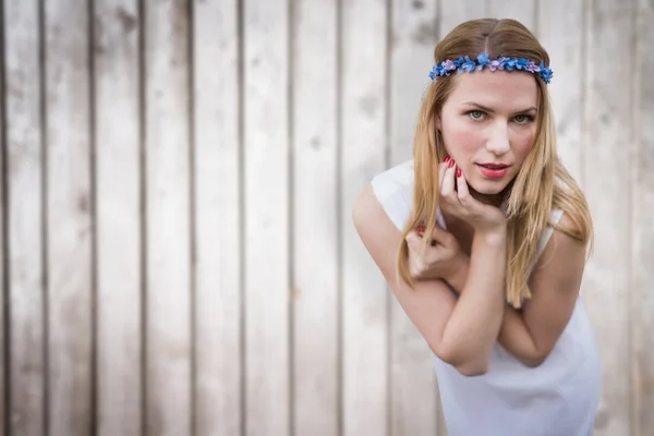 Samengestelde afbeelding van mooie hipster blonde — Stockfoto