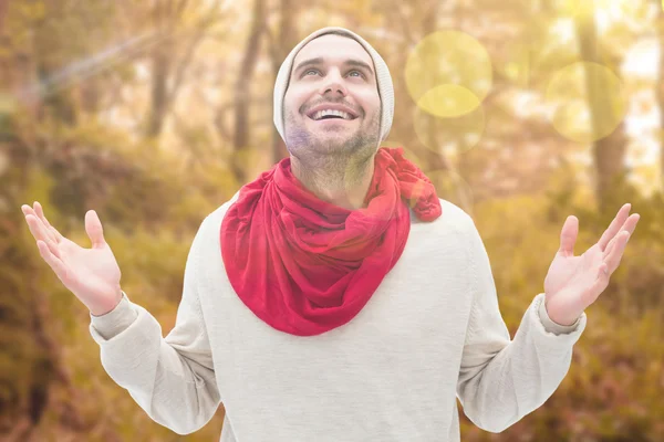 Hipster against tranquil autumn scene — Stock Photo, Image