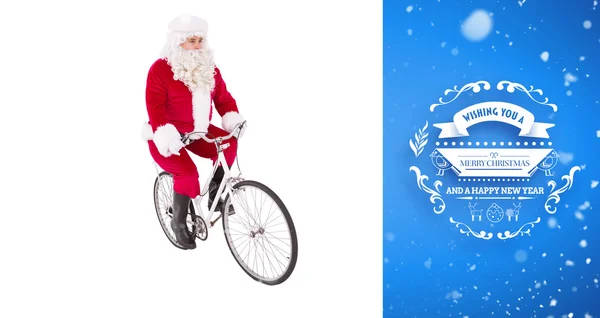 Fröhlicher Vater Weihnachten Radfahren — Stockfoto