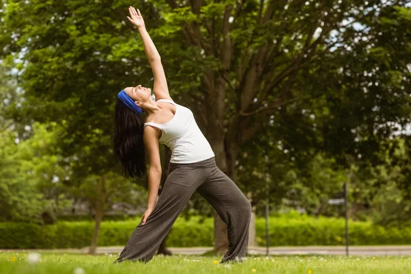 Bruna pacifica che fa yoga nel parco — Foto Stock