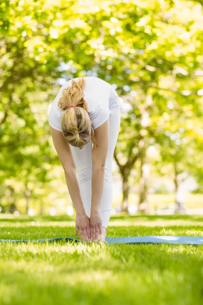 Peaceful blonde doing yoga in the park — Stock Photo, Image