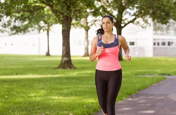 Fit brunette joggen in het park — Stockfoto
