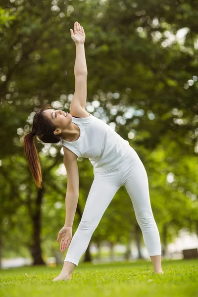 Mulher fazendo exercícios de alongamento no parque — Fotografia de Stock