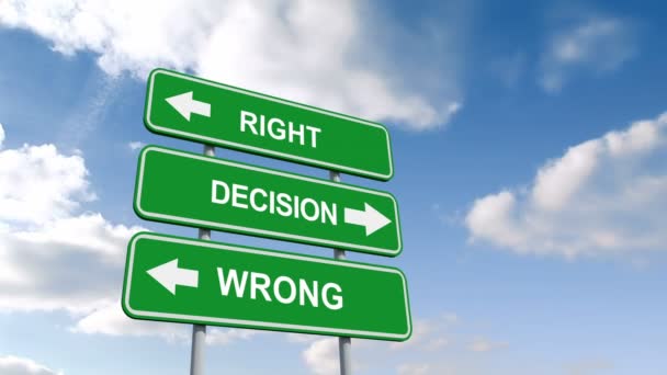 Right wrong decisions signs against sky — Stock Video