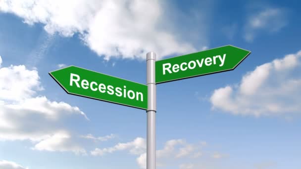 Recession recovery signpost against sky — Stock Video