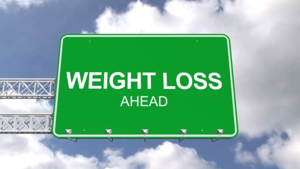 Weight loss ahead sign against sky — Stock Video