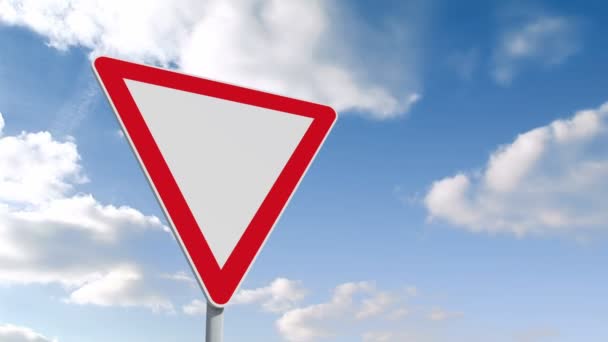 Red and white road sign over cloudy sky — Stock Video