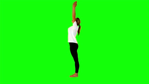 Desportivo jovem mulher esticando as mãos — Vídeo de Stock