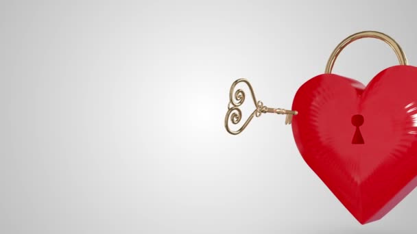 Clé ouvrant une serrure cardiaque avec message de Saint-Valentin — Video