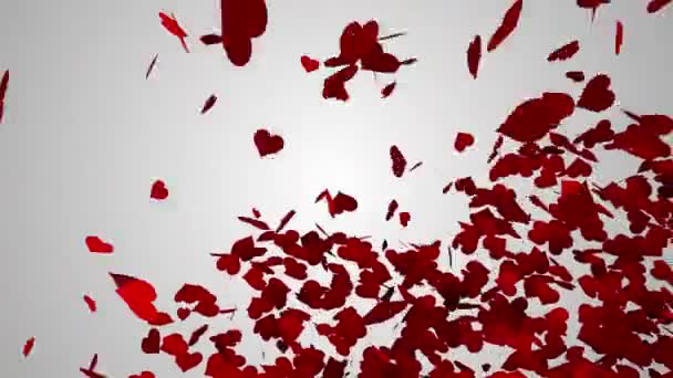Rote Herzen fallen auf weiße Oberfläche — Stockvideo