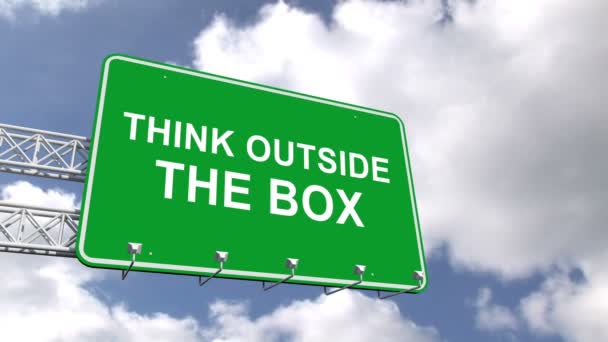 Think outside the box sign against sky — Stock Video