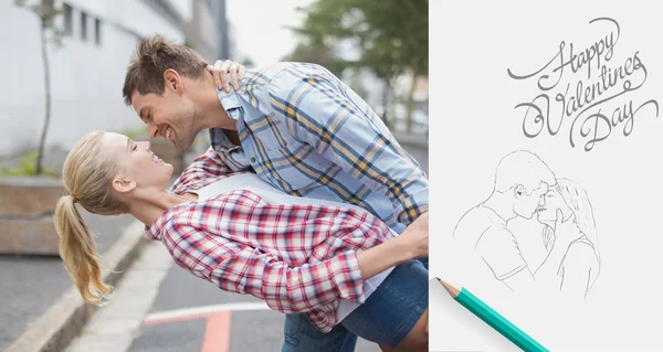 Hip romantic couple dancing in the street — Stock Photo, Image