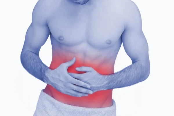 Средняя часть тела человека с болью в животе — стоковое фото