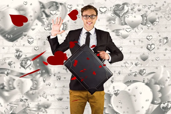 Geeky businessman holding briefcase — Stock Photo, Image