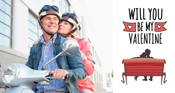 Happy senior couple riding a moped — Stock Photo, Image