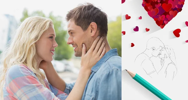 Hip young couple smiling at each other — Stock Photo, Image