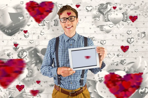 Geeky businessman showing his tablet pc — Stock Photo, Image